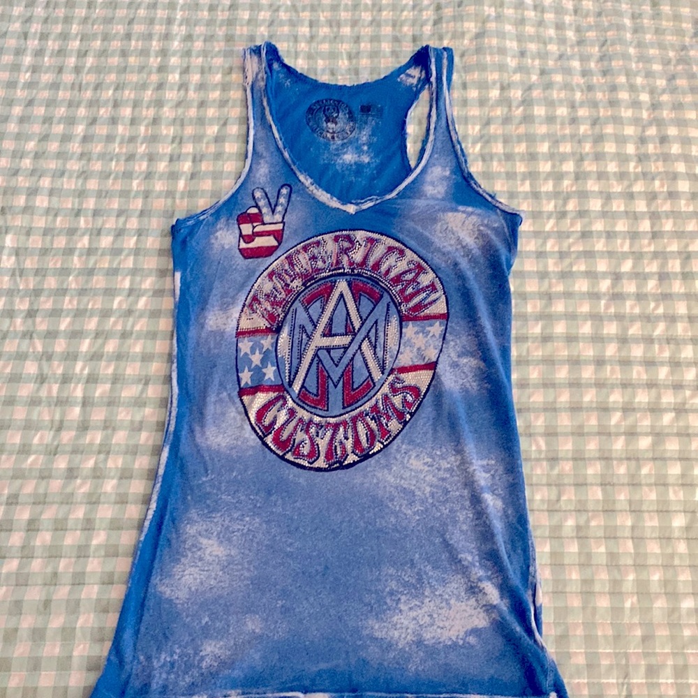 AFFLICTION WOMEN TANK TOP CASUAL STREET WEAR IN BLUE SZ XS RUNS BIG FITS SMALL
